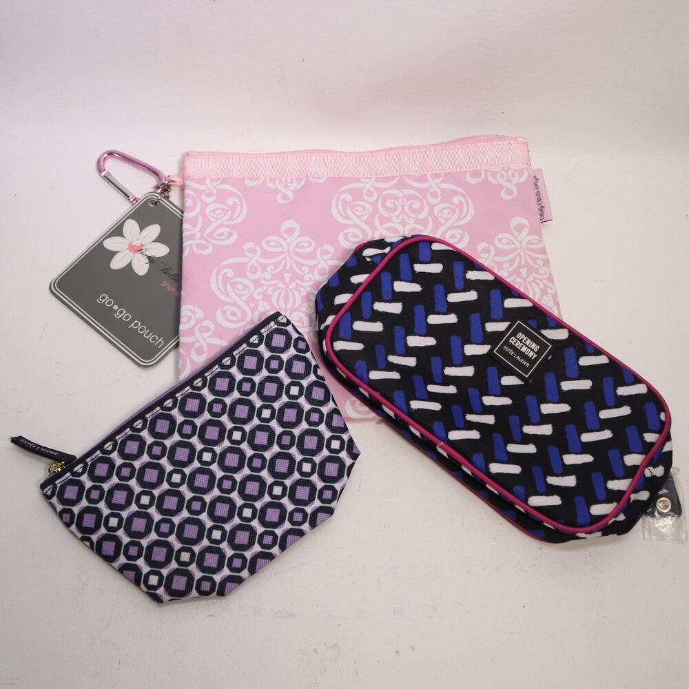 Lot of 3 Cosmetic Makeup Bags Pouches Travel Storage Go-Go Estee Lauder Opening